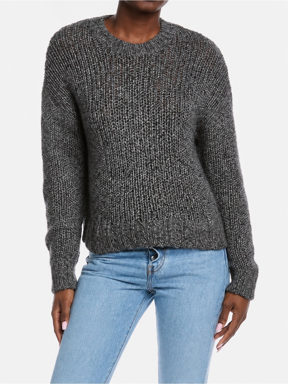 10. Autumn Cashmere $455 Graphite Open Knit Cashmere Silk Crewneck Sweater.